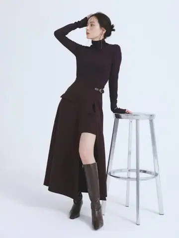 비대칭 레이어드 스커트 버건디 S 사이즈