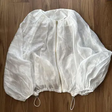 노카라 개더 지퍼 블라우스 화이트