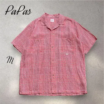 PaPas 파파스 린넨 오픈 카라 체크 셔츠 오픈 카라 셔츠 M 빨간색