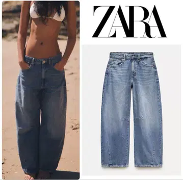ZARA 미드 라이즈 배기 벌룬 라이트 블루 32