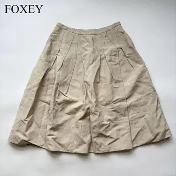 FOXEY 린넨 와시 턱 플레어 스커트 베이지 고급스러운 성숙한 예쁜