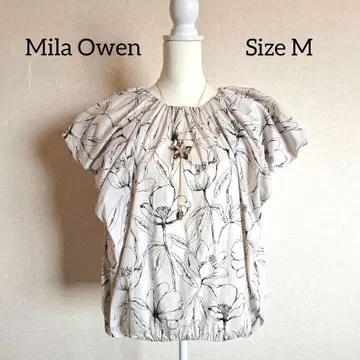 Mila Owen 모노톤 플라워 프린트 퍼프 슬리브 반팔 탑 M