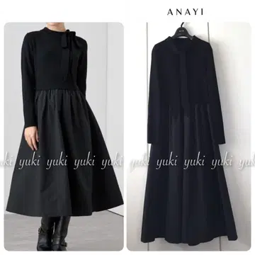 ANAYI 리본 포함 타프타 도킹 원피스 블랙 38