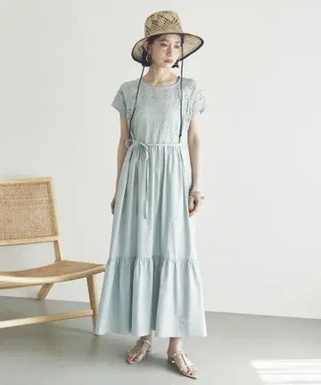 DOUX ARCHIVES 컷워크 레이스 티어드 원피스