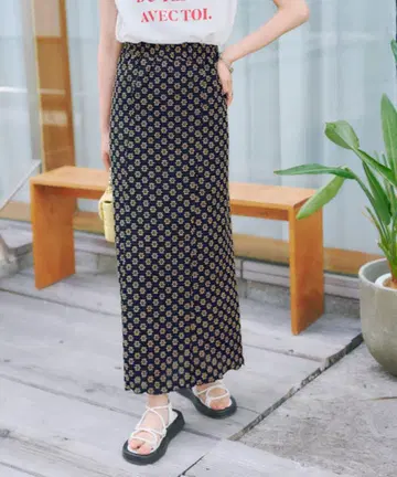 titivate 티티베이트 플라워 자카드 레이스 스커트 블랙 L