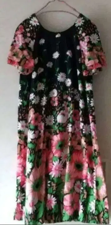 쇼와 레트로 컬러풀 꽃무늬 반팔 롱 원피스 Vintage 앤티크