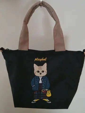 고양이 자수 토트백