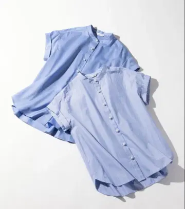 PLST 플라스테 밴드 카라 펄 버튼 셔츠