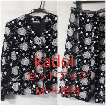 [M~L 상당] kadoi 셋업 노카라 자켓 스커트 자수