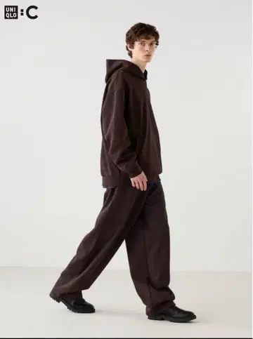 유니클로 c 와이드 스웨트 팬츠 038DARK BROWN M 사이즈