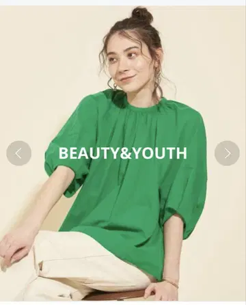 BEAUTY&YOUTH 코튼 보일 개더 볼륨 6부 소매 블라우스