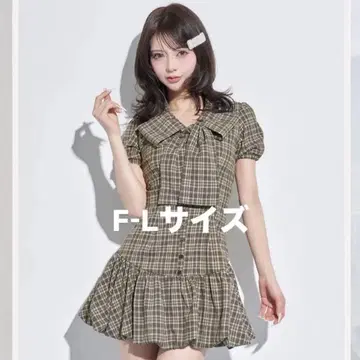 Darich 빅 리본 벌룬 체크 미니 원피스 BEG F-L