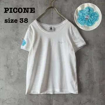 피코네 PICONE 비즈 자수 반팔 티셔츠 38 화이트 코튼 고품질