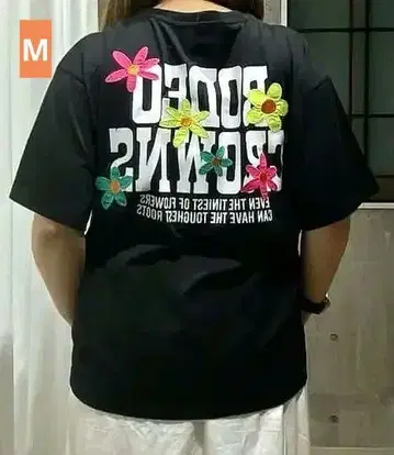 플라워 크로스 패치 티셔츠 블랙 M 4400엔