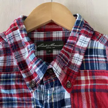 Eddie Bauer 패치워크 반팔 셔츠 남성용 M 빨간색 계열