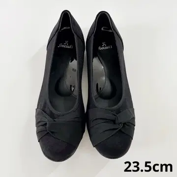 미사용 발 스키 경량 펌프스 플랫 23.5cm EEE 블랙 리본