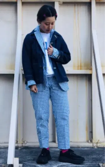 BEAMS BOY 스트레치 축구 깅엄 체크 블루 셋업 2개