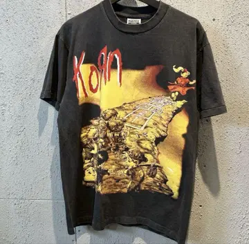 KORN 티셔츠 L 블랙 밴딩 락 메탈 투어 페이드 백 프린트