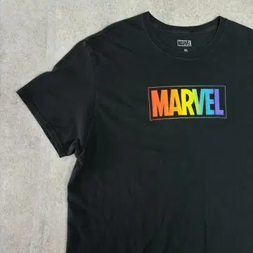MARVEL 로고 프린트 레인보우 컬러풀 티셔츠 구제 의류 블랙 XL