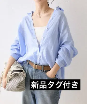택 포함 새상품 RIVE DROITE 린넨 와이드 셔츠 색스 블루