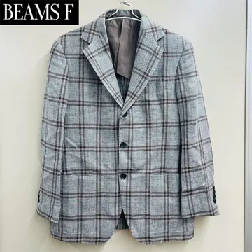 BEAMS F 빔즈 F 린넨 그레이 체크 테일러드 자켓