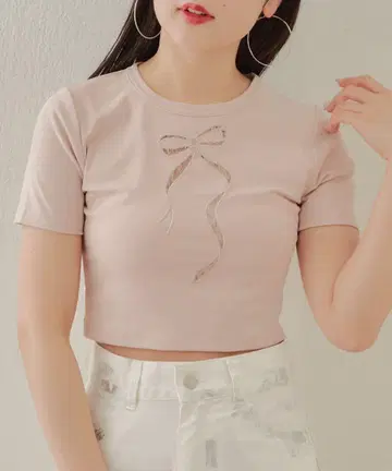 Chico 레이스 절개 리본 속임수 그림 치비 T 핑크