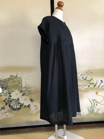 기모노 리메이크 (실크) 블랙 슬리브리스 롱 원피스