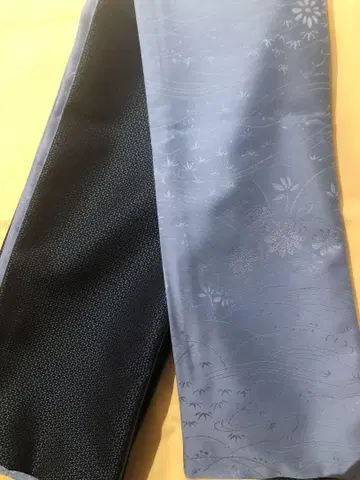 핸드메이드 순수 실크 리버서블 반폭 오비 파란색 꽃무늬 네이비 오시마