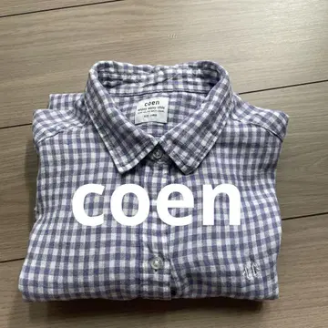 coen 체크 무늬 린넨 셔츠 L 사이즈 부드러운 퍼플 계열