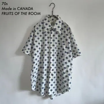70년대 캐나다제 프룻 오브 더 룸 반팔 올 패턴 셔츠 화이트 블루