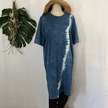 네이비 나염 세로 짜기 롱 티셔츠 원피스 반팔 새상품