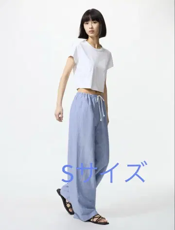 유니클로 린넨 블렌드 이지 팬츠 블루 S 사이즈