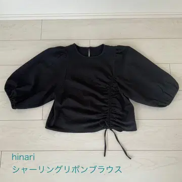 hinari 셔링 리본 블라우스 블랙