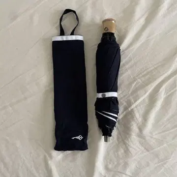미사용 린넨 소재 접이식 양산 대나무 손잡이 네이비