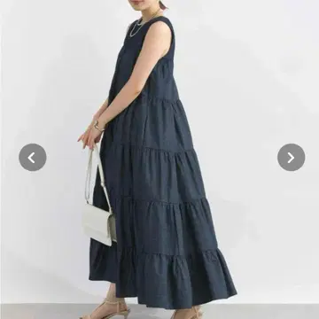 피칭 데님 티어드 슬리브리스 원피스 M