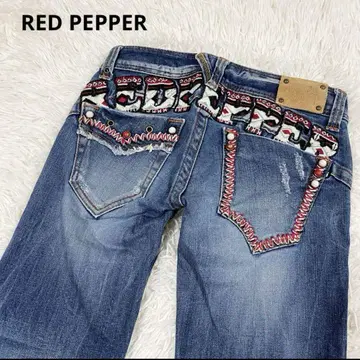 RED PEPPER 자수 데님 플레어 팬츠 y2k