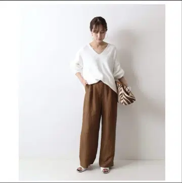 프레임워크 면 린넨 슬라브 V 넥 풀오버