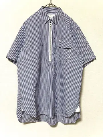사카이 sacai 하프 지퍼 스트라이프 반팔 셔츠 남성용 버튼 다운