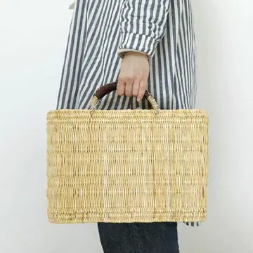 마츠노야 바스켓백 카고백 스트로우 바스켓 가죽 손잡이 M