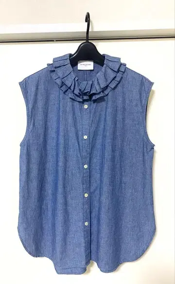 UNITED ARROWS 프릴 슬리브리스 셔츠 데님 블루