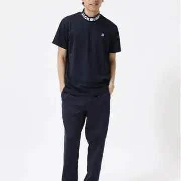 네이비 로고 크루넥 셔츠