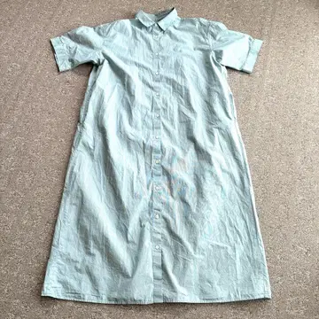 무인양품 MUJI 냉감 5부 소매 셔츠 원피스 그린 스트라이프 XL