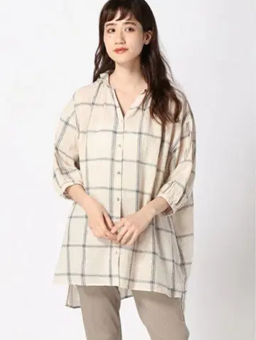 린넨 면 거즈 체크 튜닉 Samansa Mos2 사만사 모스모스 아이보리