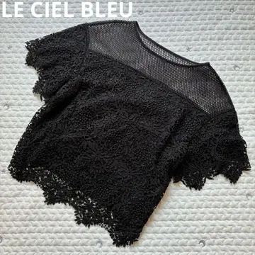 LE CIEL BLEU 메쉬 레이스 반팔 블라우스 블랙 m