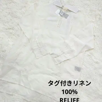 택 포함 100% 린넨 cloudnine RELIEF 오픈 카라 셔츠