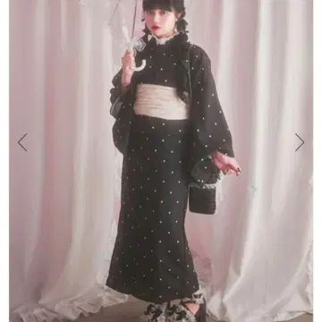 앙크루즈 앙크루즈 하트 도트 유카타 블랙 지뢰계 양산계