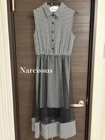 Narcissus 깅엄 체크 슬리브리스 롱 원피스