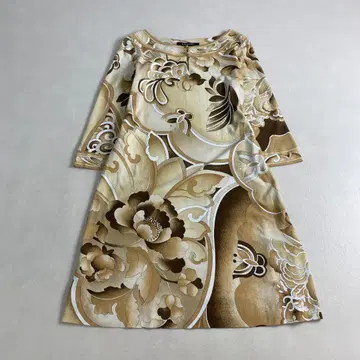 레오나르 원피스 꽃무늬 올 패턴 트림 베이지 브라운 M