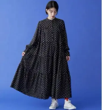 manana suerte 도트 티어드 원피스 블랙