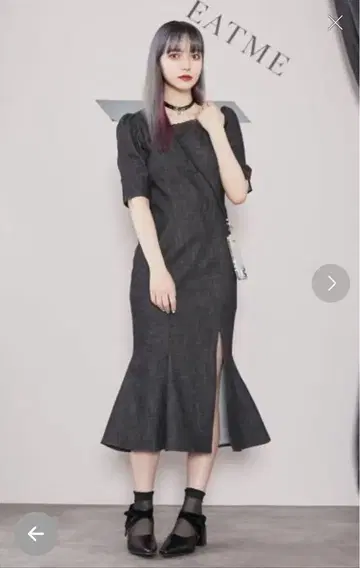 EATME 머메이드 데님 원피스 슬릿 블랙 M 롱 원피스